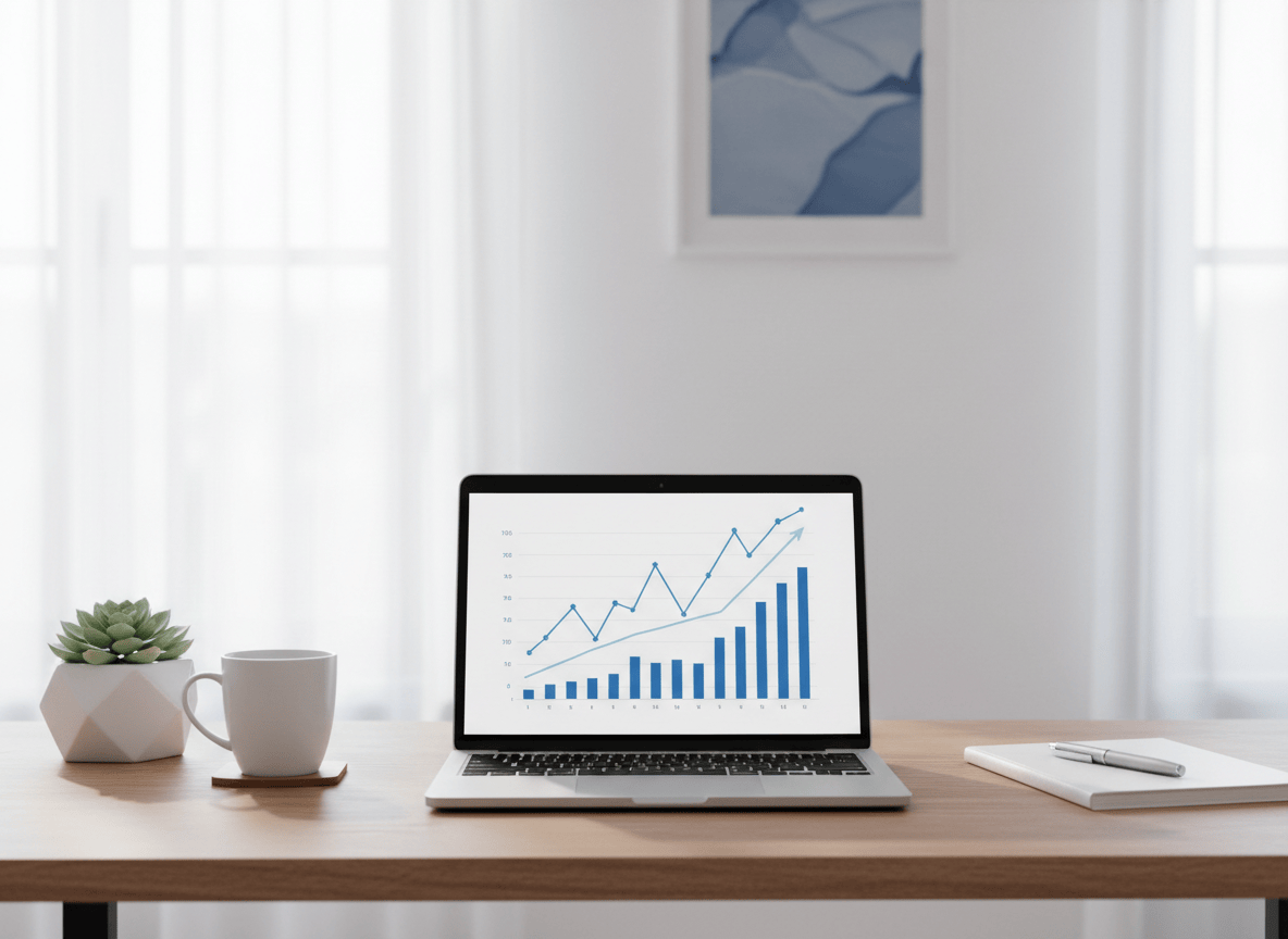Organized consultancy workspace used to review business evidence and financial results.