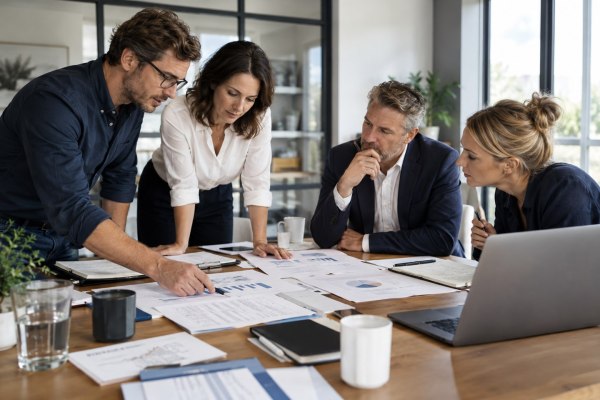 Connected business functions and global collaboration representing an integrated view.