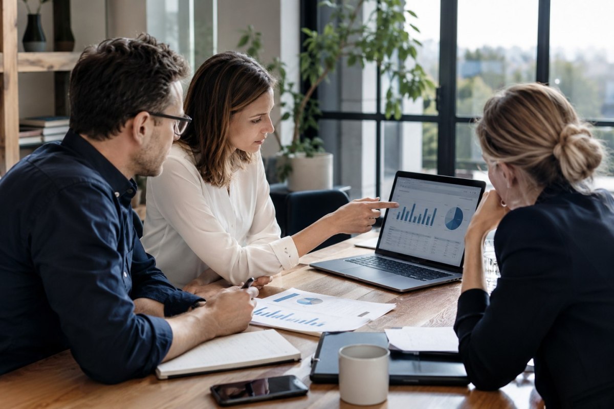 Business leaders using analytics to make a clear decision