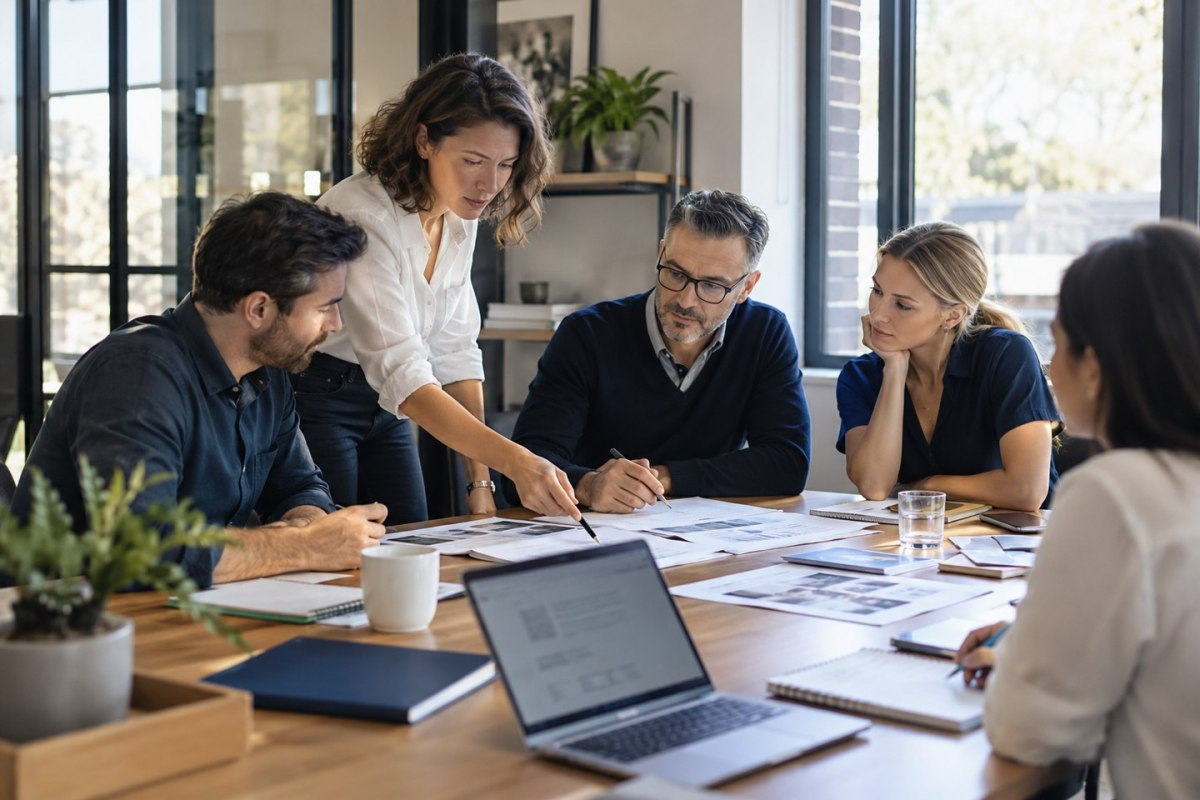 Professionals working together across business functions